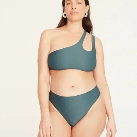 New J. Crew Teal Ribbed High Rise Cheeky Bikini Swim Bathing Suit Bottom Size 2X - Picture 2 of 9